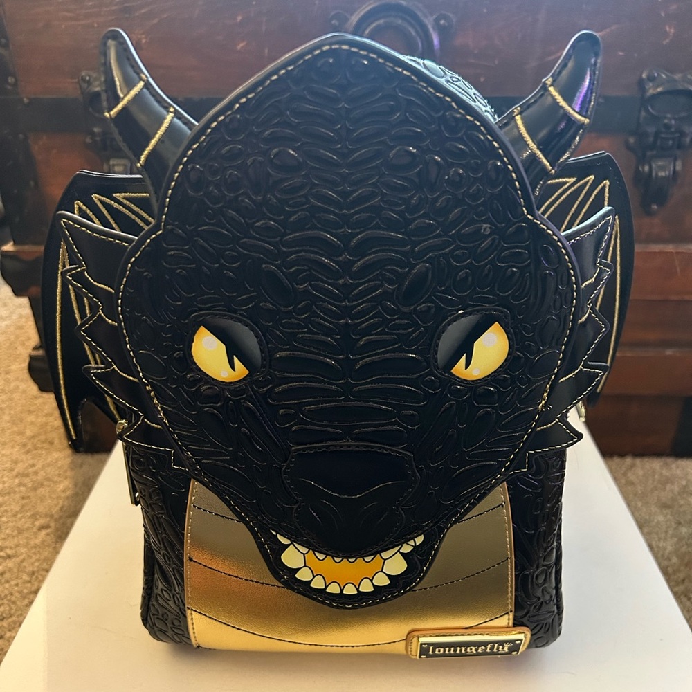 Loungefly BAM Exclusive Fourth Wing Black Gold Dragon Mini Backpack - NWT